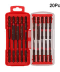 Top Notch 20-Piece Screwdriver Bits Set With Storage Box Featuring Magnetic Drill Bit Holder Kit For Torx Star Hex And Slotted Flat Head Driver Assortment Built To Last Heavy Duty Metal Construction Perfect For Any Handyman Job. 20-piece bit set in red storage box