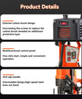 Detailed view of 110V MachineMag Magnetic Drill Press 1100W showing control panel and external carbon brush design.