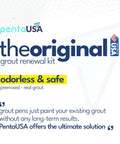 PentaUSA original grout renewal kit advertisement featuring odorless and safe premixed real grout solution with promises of ultimate results.