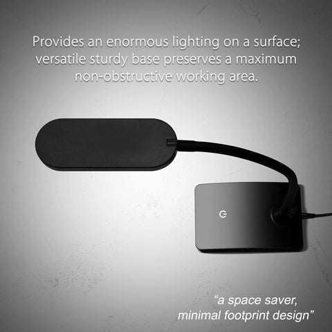 Top view of Ivy LED Desk Lamp With USB Port And 3 Way Touch Switch, ultra efficient black reading light with sleek base.