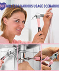 148 Piece Home Tool Kit With Portable Case, Ratcheting Screwdriver Set, hex keys, and pink pliers being used by woman