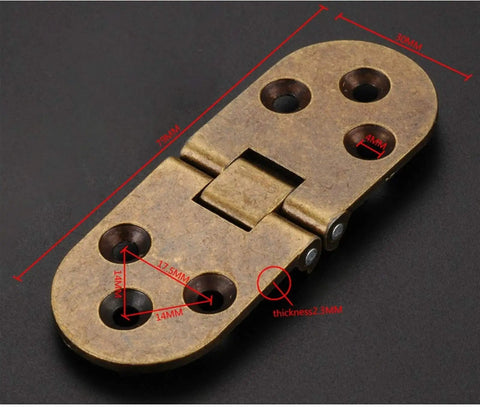 Two Pack Hidden Flap Folding Hinges For Cabinets And Doors, Thick Zinc Alloy, Concealed Support Screws, dimensions marked in red
