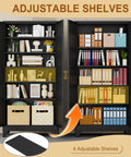 Tall Black Metal Storage Cabinet With Two Doors And Five Adjustable Shelves For Garage And Workshop, Heavy Duty Steel Tool Closet For Home Office Kitchen Pantry File Storage showing adjustable shelves and stored office files