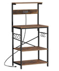 Kitchen Bakers Rack With Power Outlet And Coffee Bar Table Four Tier Space Saving Microwave Stand With Six S Shaped Hooks