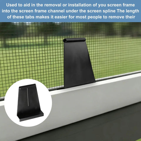 Thirty Piece Window Screen Pull Tabs And Spline Channel Lift Tools For Effortless Door Repair durable plastic glider shown in window frame.