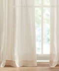 Pinstripe Sheer Curtain Panels Set, 50 x 84 Inches, Light Beige, Rod Pocket, Two Panel Window Treatments For Living Room and Bedroom
