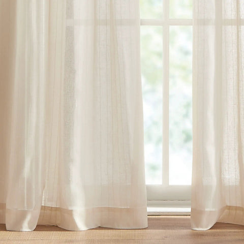 Pinstripe Sheer Curtain Panels Set, 50 x 84 Inches, Light Beige, Rod Pocket, Two Panel Window Treatments For Living Room and Bedroom