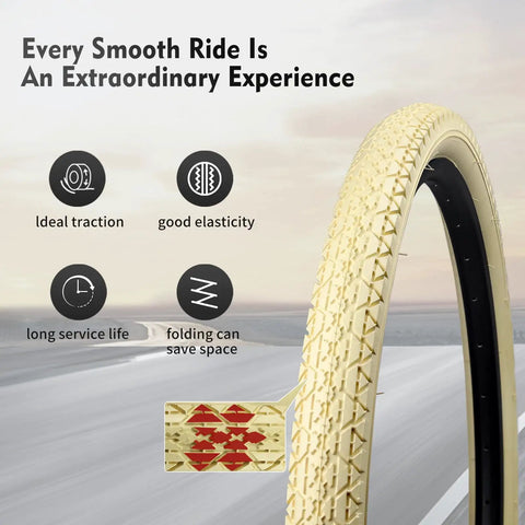 24X2.125 Inch Beach Cruiser Tire Replacement For 24 Inch Wheels Cream Color Folding Tire with traction features