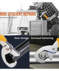 Close-up of adjustable wrench from All In One 26 Piece Home Tool Set DIY Kit In Yellow Carrying Box For Men And Women Easy To Grab Toolbox For Quick Fixes Everyday Home Repairs Clear Organized Tools Durable Portable And Ready To Go.