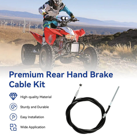 Rear Hand Brake Cable Kit for ATV Fits TRX350 Rancher 350 400 420 Foreman 400 500 Rubicon 500 Parking Brake Cable With Rear Brake Adjuster Hardware Kit Ride Ready with ATV in desert background