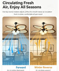 YPDJVLTI 45-52Inch Ceiling Fans Lights Ceiling Lamp showing airflow directions in winter reverse and forward settings.