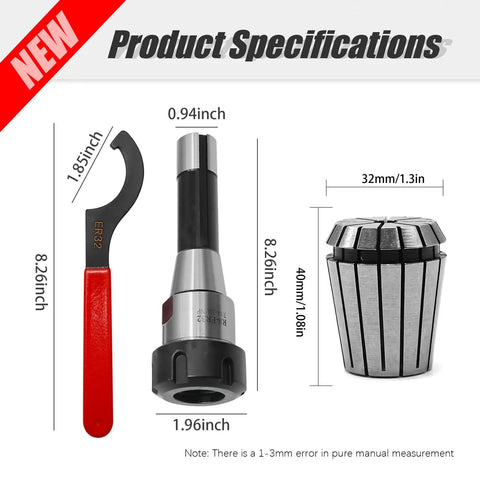 ER32 Collet Set Kit With Twelve Collets From Three Thirty Seconds Of An Inch To Three Quarters Of An Inch And R8 Shank dimensions