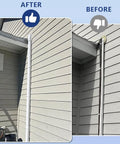 Comparison of before and after using 4 Inch Decorative PVC Line Cover Kit for Mini Split Air Conditioning and Heat Pump Systems, 14 Ft Long.