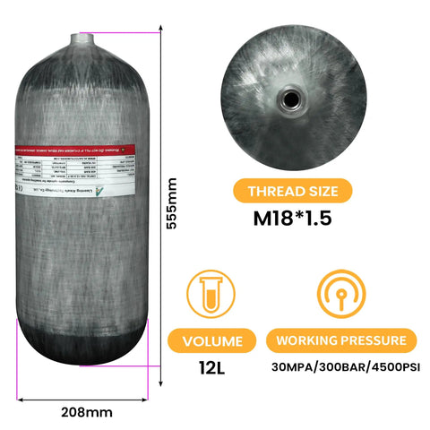 12L 4500 PSI High Pressure Carbon Fiber Tank For PCP Paintball Air Systems And Scuba Diving M18 Thread Lightweight Durable Tank