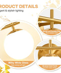 Next Level Three Light Bathroom Vanity Lights In Brushed Gold Finish With Milky White Glass Globe Shades Modern Wall Sconce Over Mirror details of sturdy pole and glass shades