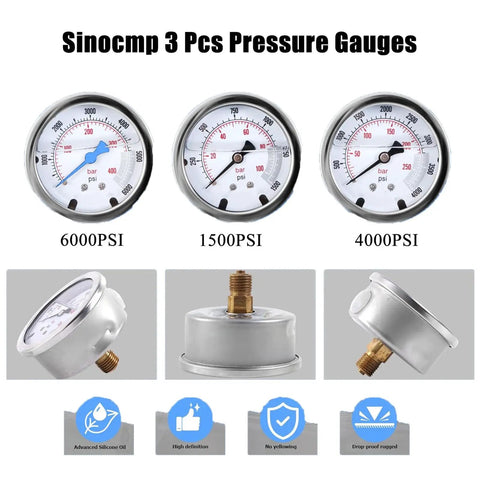 Pro Grade Nitrogen Accumulator Charging Kit With 1500 PSI, 4000 PSI, And 6000 PSI Gauges, All In One Hydraulic Test System, Includes 7 Adapters, Gas Hose And Main Valve Body