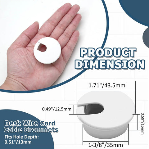 Killer White Desk Cable Grommet Kit, 5 Pack Wire Management Hole Covers, 1.38 inch diameter for tidy cable management.