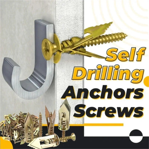 100 Piece Self Tapping Drywall Anchor Kit With Expansion Dowels For Gypsum Board Fixing Rust Resistant Yellow Zinc Plated Carbon Steel Screws No Prep Install Easy Quick Mount For Heavy Wall Items, self-drilling anchors in drywall