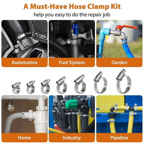 Heavy Duty Stainless Steel Hose Clamp Kit 1/4 In To 1-1/2 In, 100 Pack Worm Gear Clamps For Fuel Line Radiator Coolant Plumbing Automotive