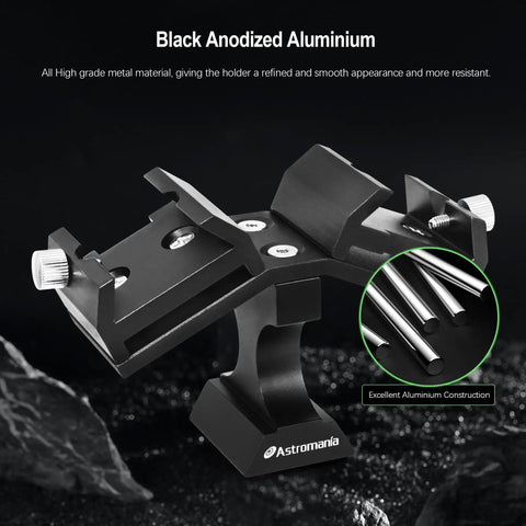 Dual Finder Scope Mount Bracket For Telescopes With Two Finder Bases Aluminum Finderscope Mounting System showcasing black anodized finish.