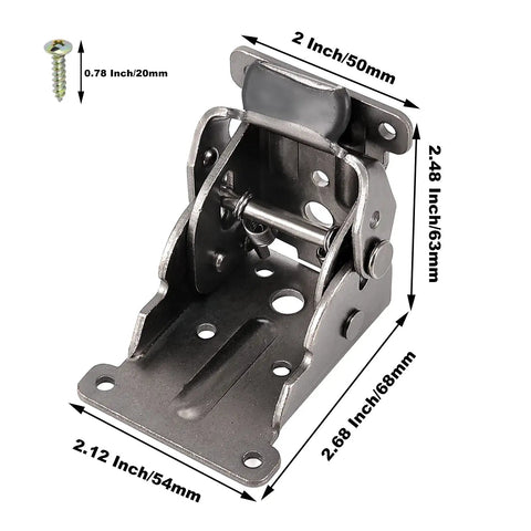 Heavy Duty Foldable Self Locking Hinges 8 Pack With Mounting Hardware Rigid Table Leg Support Brackets For Bed Frame Replacement close-up view with dimensions