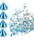 Set of 4 blue cone rivets and blue rhinestone studs for DIY clothing crafts