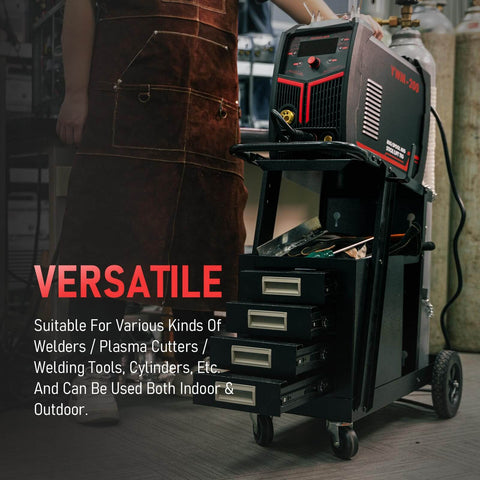 Heavy Duty Welding Cart With Four Drawers For MIG, TIG, And Plasma Cutter, Built Tough 360 Degree Rolling Trolley