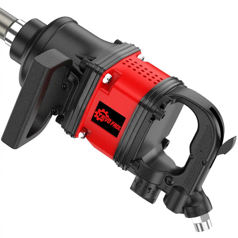 One Inch Air Impact Wrench Built Tough As Nails For Heavy Duty Repair Shops Packing 3550 Ft Lbs Of Hammering Power And 5000 Rpm Free Speed close-up of the handle and controls.