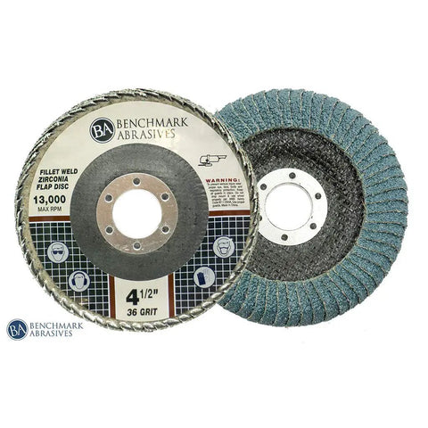 Front view of 4.5 Inch Zirconia Curved Fillet Weld Flap Discs 36 Grit 5 Pack Pro Grade Grinding Wheel For Cleaning Welds Finishing