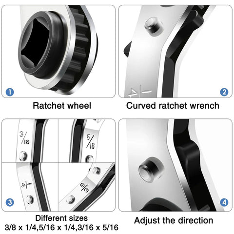 Pro Grade Refrigeration Wrench Set For HVAC Repairs, Ratchet Tool Kit With Hex Bit Adapters, featuring adjustable ratchet wheel