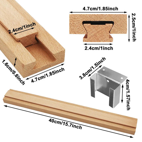 Beefy 16 Inch Wooden Drawer Slides 4 Pack With Center Guide Track And Metal Brackets, beech wood, dimensions in inches shown