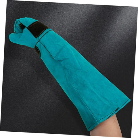 Blue Scratch Protective Pet Grooming Gloves For Dogs And Cats Long Sleeve Fake Leather