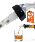 3 Pack Measured Liquor Pourers With Collared 3 Ball Design BPA Free No Leaks No Cracks Made In USA Perfect 1.5 Oz Pour Every Time Great For Wine Clear Bar Spouts, clear measured pourer with black collar and 1.5 oz tag