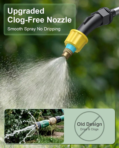 Battery Powered Garden Sprayer 2 Gallon Electric Pump Sprayer With 3 Mist Nozzles showcasing upgraded clog-free nozzle in action.