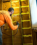 Professional Grade Interior Air Sealant Kicks Drafts To The Curb And Locks Warmth In Along Wall Ceiling Floor Joints Yellow 5 Gallon Big Bucket applied to wall joints.