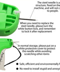 Clothing Tag Gun Kit With 6 Steel Needles 5000 Barbs And 500 Price Tags Label Applicator close-up of green needle detail