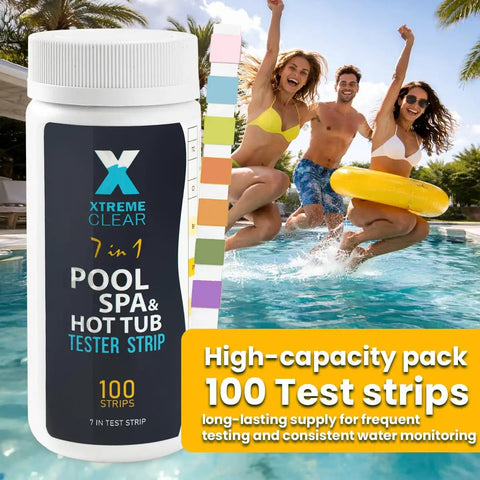 Go To 7 In 1 Pool And Spa Test Strips Kit, 100 Count Water Testing Strips For Bromine, Chlorine, pH, Alkalinity, Hardness, And Cyanuric Acid, Quick And Accurate Pool And Hot Tub Water Testing