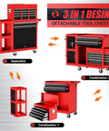 Heavy Duty 8 Drawer Rolling Tool Chest With 3 In 1 Modular Toolbox Set And Detachable Four Wheel Utility Cart, lockable red steel storage