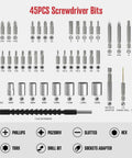45-piece screwdriver bit set for 4V Cordless Electric Screwdriver Kit with LED Work Light, including various bit sizes and types.