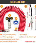 Heavy Duty Air Blow Gun Kit With 30 Foot Coiled Hose And Dual Head Tire Chuck Zero Leak Accessory Set, 9m coil and blow gun.