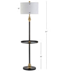 61 Inch Black And Brass Gold Metal LED End Table Floor Lamp, Sleek Modern Contemporary Iron Standing Light With White Linen Drum Shade