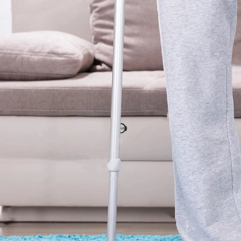 C Shape Tube Lock Clips For Walking Sticks And Crutches, Rock Solid Secure Clamp Design shown on a grey walking stick.