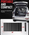 Creeper Rolling Mat Pro Grade 60 Inch By 28 Inch Portable Car Repair Mat shown folded beside SUV with storage bag