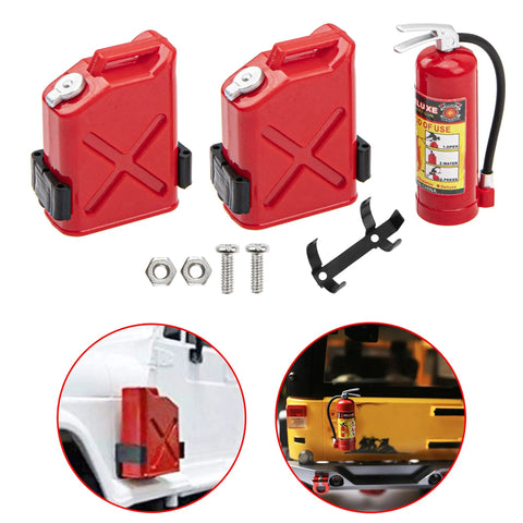 RC Decoration Kit Mini Fuel Tank And Fire Extinguisher For 1/10 Scale Crawlers with mounting hardware, red plastic set