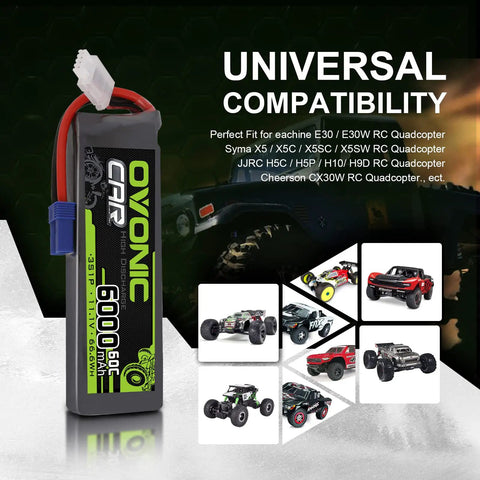 3S 6000mAh 11.1V LiPo Battery With EC5 Connector For RC Helicopter Plane Quad Copter Boat Car Truck 60C Discharge Soft Case