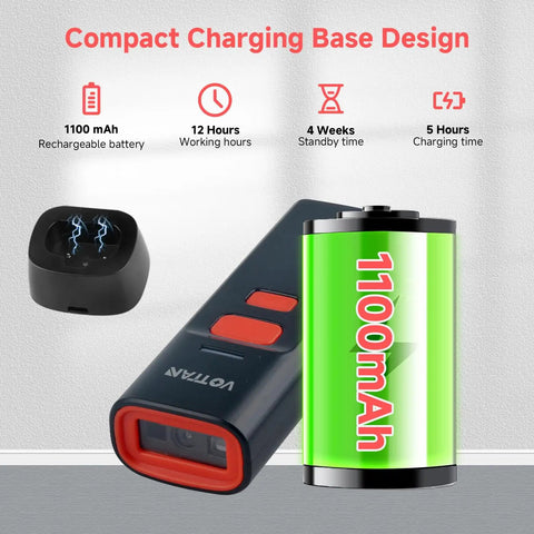Bluetooth QR Barcode Scanner With Charge Stand And Rechargeable Battery Fast 1D 2D PDF417 UPC Codes Pocket Reader