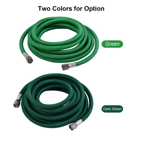 Zero Hassle Textile Braided Airbrush Hose Three Meter Long Kink Free Flexible Pneumatic Airline Tubing in green and dark green colors.