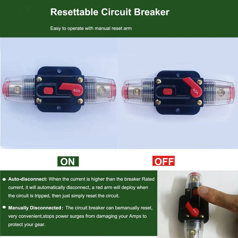 50 Amp Manual Reset Waterproof Inline Circuit Breaker For Cars ATVs Boats And Marine Trolling Motors with reset features