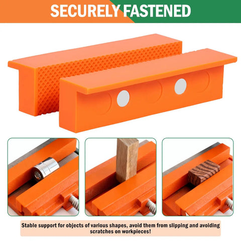 Pro Level Knockout Magnetic Vise Jaw Pads 2 Pack Delivers Scratch Free Waffle Cushion for steady grip on various shapes.