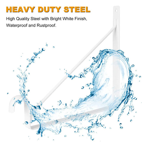Heavy Duty Closet Rod Brackets 4 Pack White 11 X 11 X 1 Inch shelf and rod support waterproof steel bracket with splash effect.